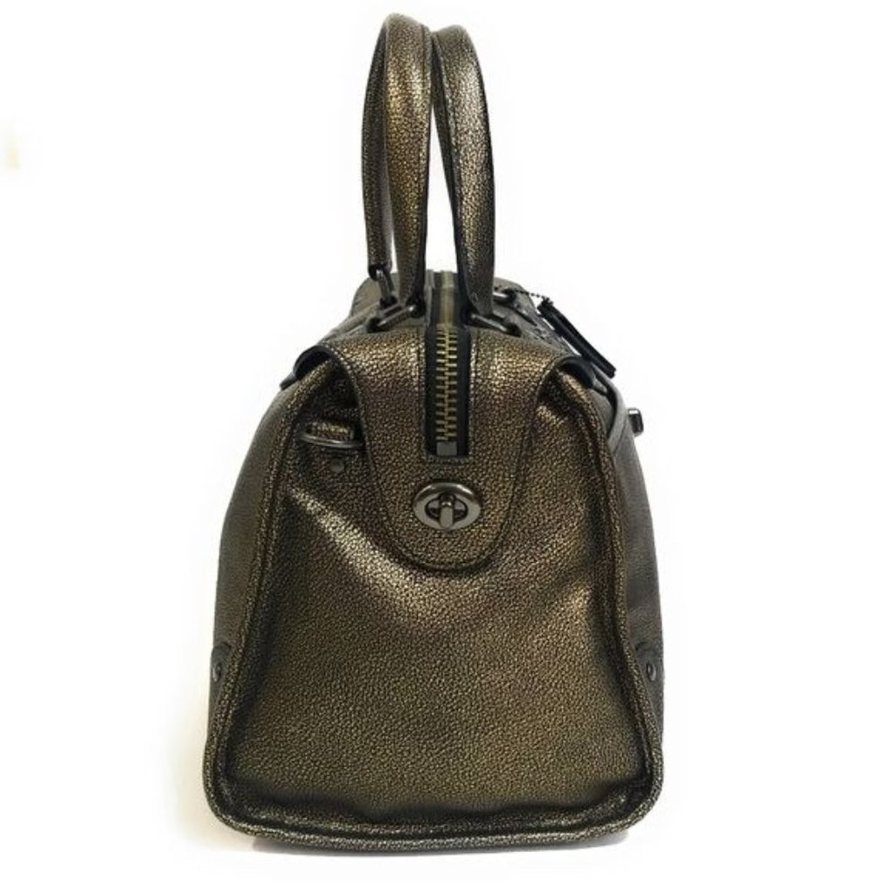 Coach Metallic Leather Rhyder Satchel Shoulder Bag Handbag 33739 in Brass - Picture 2 of 12